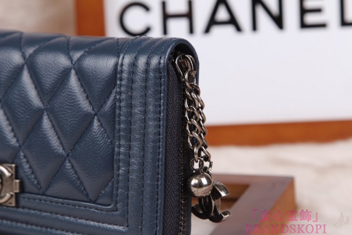 シャネル 長財布 財布  ラウンドファスナー レディース BOY CHANEL/ボーイシャネル ラムスキン キルティング マトラッセ ブルー A48652