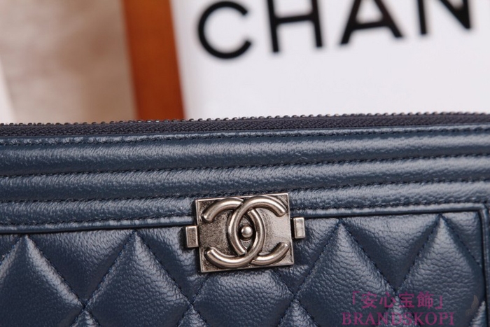 シャネル 長財布 財布  ラウンドファスナー レディース BOY CHANEL/ボーイシャネル ラムスキン キルティング マトラッセ ブルー A48652