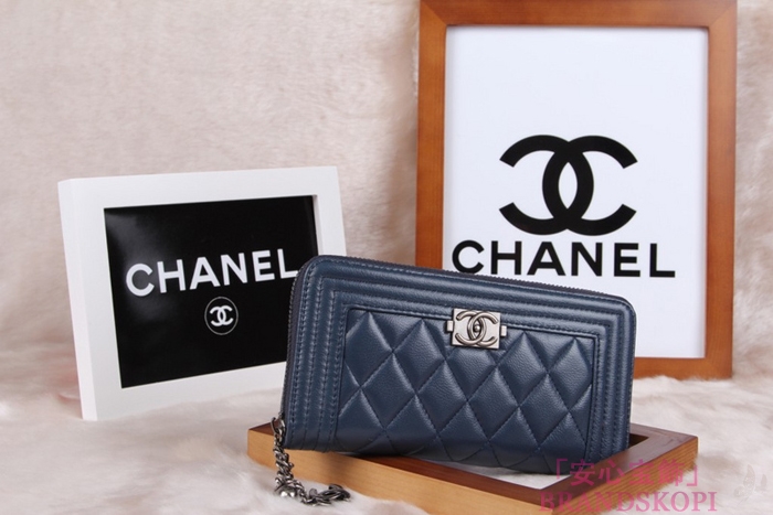 シャネル 長財布 財布  ラウンドファスナー レディース BOY CHANEL/ボーイシャネル ラムスキン キルティング マトラッセ ブルー A48652