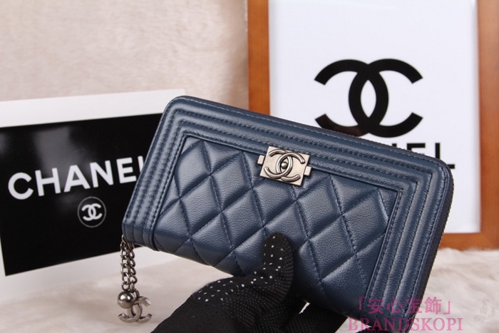 シャネル 長財布 財布  ラウンドファスナー レディース BOY CHANEL/ボーイシャネル ラムスキン キルティング マトラッセ ブルー A48652