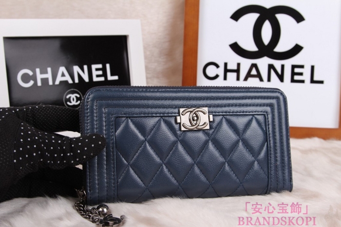 シャネル 長財布 財布  ラウンドファスナー レディース BOY CHANEL/ボーイシャネル ラムスキン キルティング マトラッセ ブルー A48652
