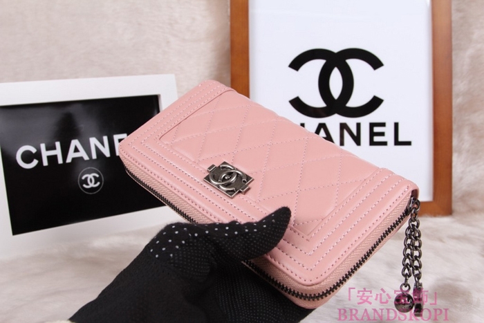シャネル 長財布 財布  ラウンドファスナー レディース BOY CHANEL/ボーイシャネル ラムスキン キルティング マトラッセ ピンク A48652