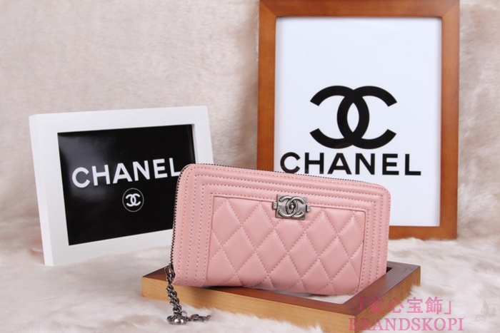 シャネル 長財布 財布  ラウンドファスナー レディース BOY CHANEL/ボーイシャネル ラムスキン キルティング マトラッセ ピンク A48652