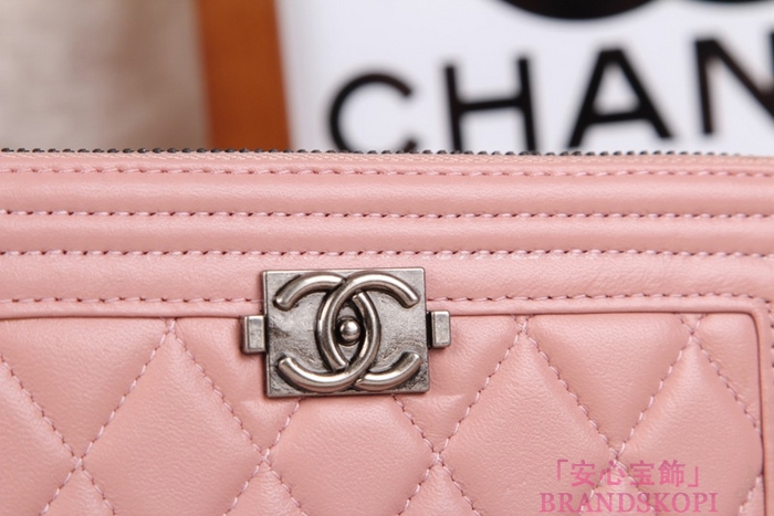 シャネル 長財布 財布  ラウンドファスナー レディース BOY CHANEL/ボーイシャネル ラムスキン キルティング マトラッセ ピンク A48652