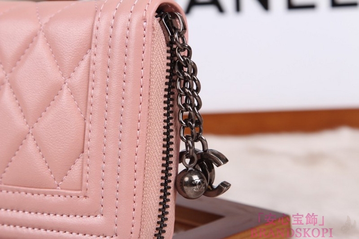シャネル 長財布 財布  ラウンドファスナー レディース BOY CHANEL/ボーイシャネル ラムスキン キルティング マトラッセ ピンク A48652