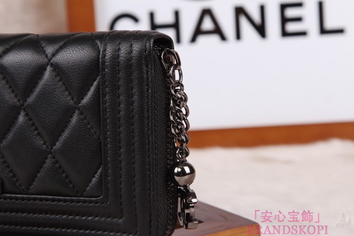 シャネル 長財布 財布  ラウンドファスナー レディース BOY CHANEL/ボーイシャネル ラムスキン キルティング マトラッセ ブラック A48652