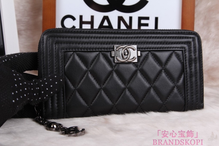 シャネル 長財布 財布  ラウンドファスナー レディース BOY CHANEL/ボーイシャネル ラムスキン キルティング マトラッセ ブラック A48652