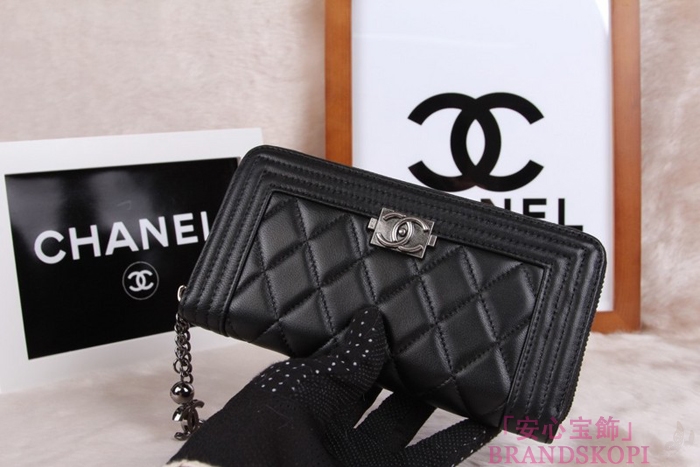 シャネル 長財布 財布  ラウンドファスナー レディース BOY CHANEL/ボーイシャネル ラムスキン キルティング マトラッセ ブラック A48652