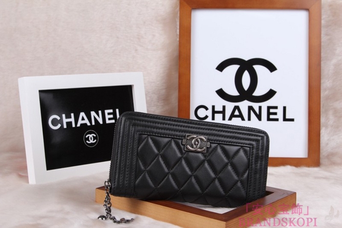 シャネル 長財布 財布  ラウンドファスナー レディース BOY CHANEL/ボーイシャネル ラムスキン キルティング マトラッセ ブラック A48652