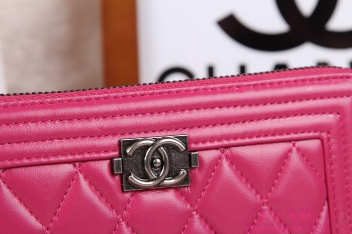 シャネル 長財布 財布  ラウンドファスナー レディース BOY CHANEL/ボーイシャネル ラムスキン キルティング マトラッセ ローズ A48652