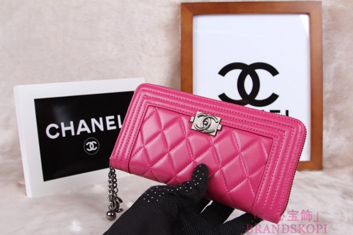 シャネル 長財布 財布  ラウンドファスナー レディース BOY CHANEL/ボーイシャネル ラムスキン キルティング マトラッセ ローズ A48652