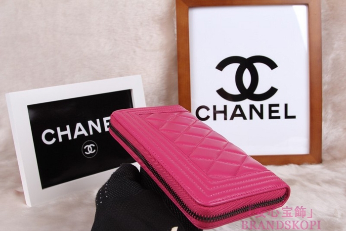 シャネル 長財布 財布  ラウンドファスナー レディース BOY CHANEL/ボーイシャネル ラムスキン キルティング マトラッセ ローズ A48652