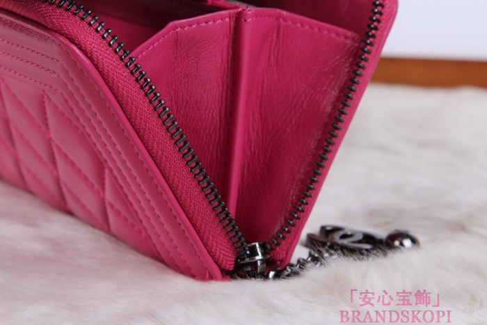 シャネル 長財布 財布  ラウンドファスナー レディース BOY CHANEL/ボーイシャネル ラムスキン キルティング マトラッセ ローズ A48652