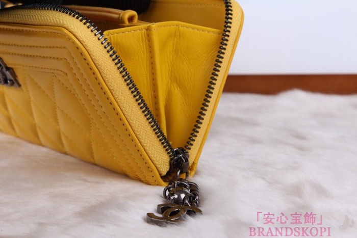 シャネル 長財布 財布  ラウンドファスナー レディース BOY CHANEL/ボーイシャネル ラムスキン キルティング マトラッセイエロー A48652