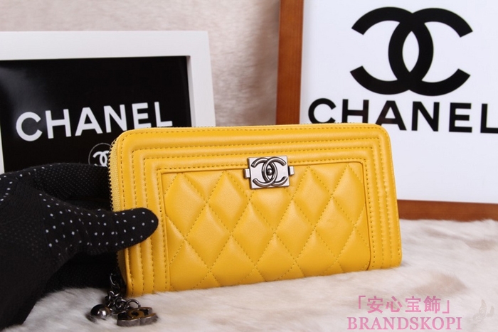シャネル 長財布 財布  ラウンドファスナー レディース BOY CHANEL/ボーイシャネル ラムスキン キルティング マトラッセイエロー A48652