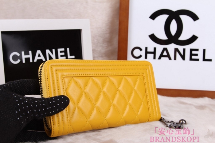 シャネル 長財布 財布  ラウンドファスナー レディース BOY CHANEL/ボーイシャネル ラムスキン キルティング マトラッセイエロー A48652