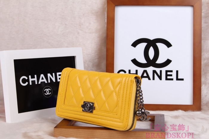 シャネル 長財布 財布  ラウンドファスナー レディース BOY CHANEL/ボーイシャネル ラムスキン キルティング マトラッセイエロー A48652