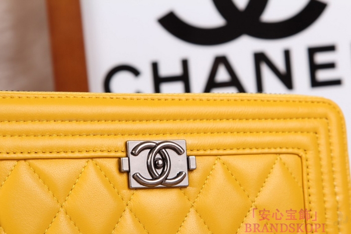 シャネル 長財布 財布  ラウンドファスナー レディース BOY CHANEL/ボーイシャネル ラムスキン キルティング マトラッセイエロー A48652