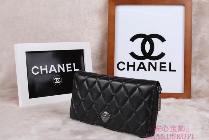 シャネル CHANEL ラウンドファスナー財布 長財布 マトラッセ レディース ラムスキン ブラック*クラレット A68931