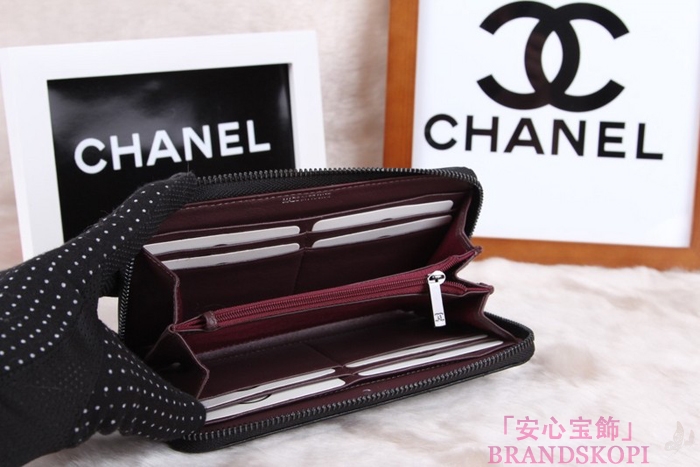 シャネル CHANEL ラウンドファスナー財布 長財布 マトラッセ レディース ラムスキン ブラック*クラレット A68931