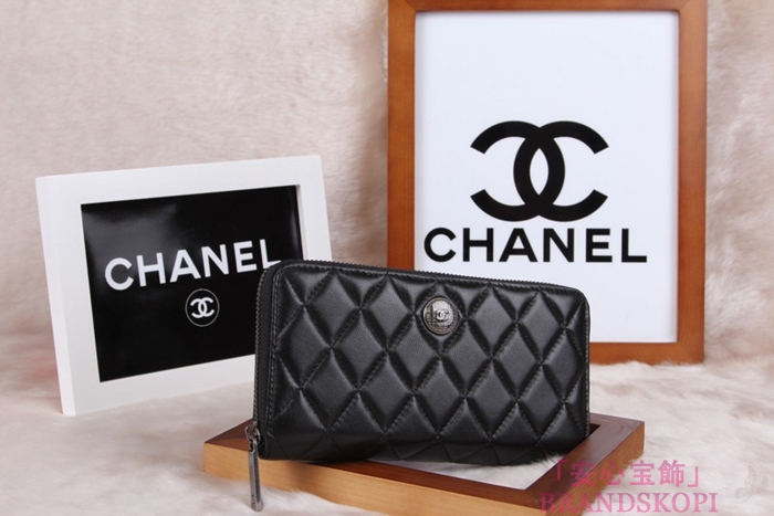 シャネル CHANEL ラウンドファスナー財布 長財布 マトラッセ レディース ラムスキン ブラック*クラレット A68931