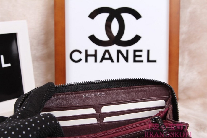 シャネル CHANEL ラウンドファスナー財布 長財布 マトラッセ レディース ラムスキン ブラック*クラレット A68931