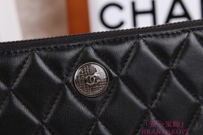 シャネル CHANEL ラウンドファスナー財布 長財布 マトラッセ レディース ラムスキン ブラック*クラレット A68931