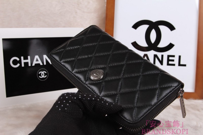 シャネル CHANEL ラウンドファスナー財布 長財布 マトラッセ レディース ラムスキン ブラック*クラレット A68931