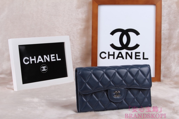 シャネル CHANEL 長財布 3折 タイムレスクラシック マトラッセ ラムスキン ブルー A46518