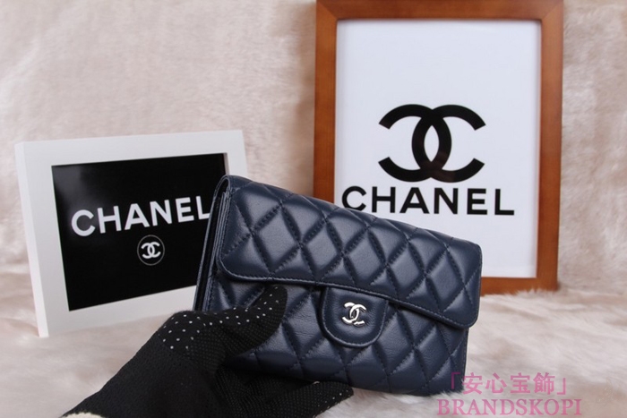 シャネル CHANEL 長財布 3折 タイムレスクラシック マトラッセ ラムスキン ブルー A46518