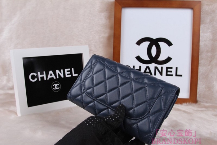 シャネル CHANEL 長財布 3折 タイムレスクラシック マトラッセ ラムスキン ブルー A46518