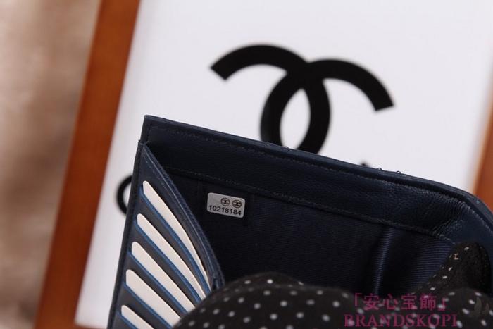 シャネル CHANEL 長財布 3折 タイムレスクラシック マトラッセ ラムスキン ブルー A46518