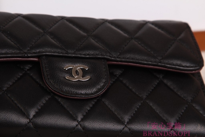 シャネル CHANEL 長財布 3折 タイムレスクラシック マトラッセ ラムスキン ブラック*クラレット A46518