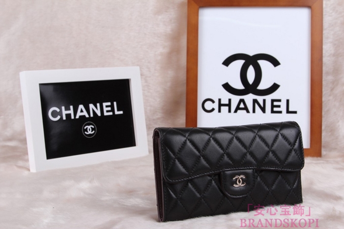 シャネル CHANEL 長財布 3折 タイムレスクラシック マトラッセ ラムスキン ブラック*クラレット A46518