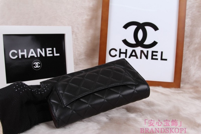 シャネル CHANEL 長財布 3折 タイムレスクラシック マトラッセ ラムスキン ブラック*クラレット A46518