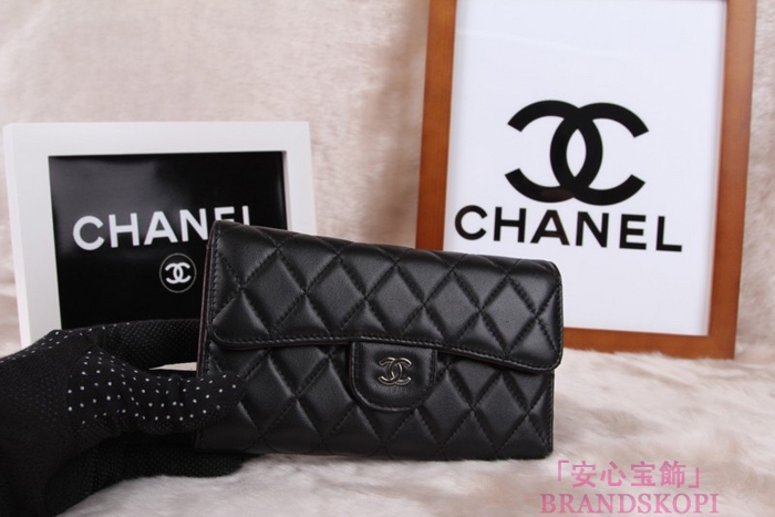 シャネル CHANEL 長財布 3折 タイムレスクラシック マトラッセ ラムスキン ブラック*クラレット A46518