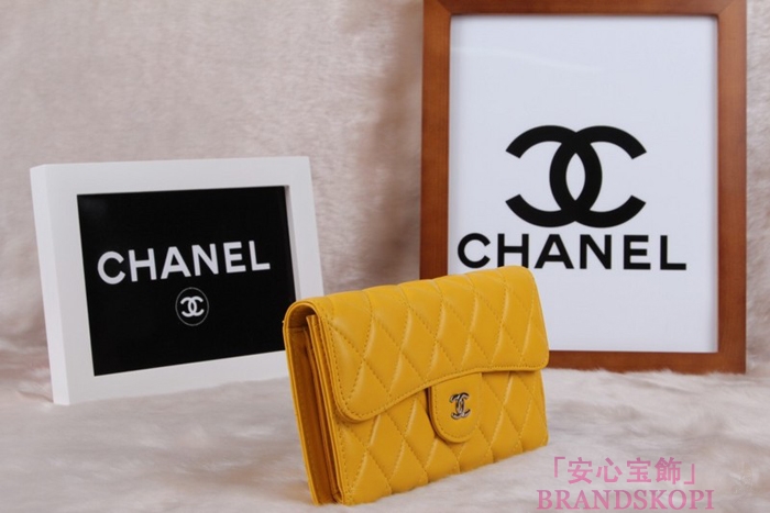 シャネル CHANEL 長財布 3折 タイムレスクラシック マトラッセ ラムスキン イエロー A46518