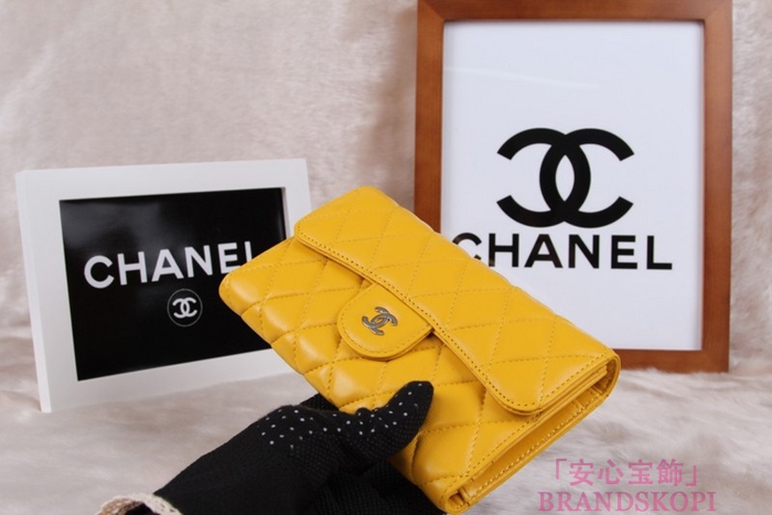 シャネル CHANEL 長財布 3折 タイムレスクラシック マトラッセ ラムスキン イエロー A46518
