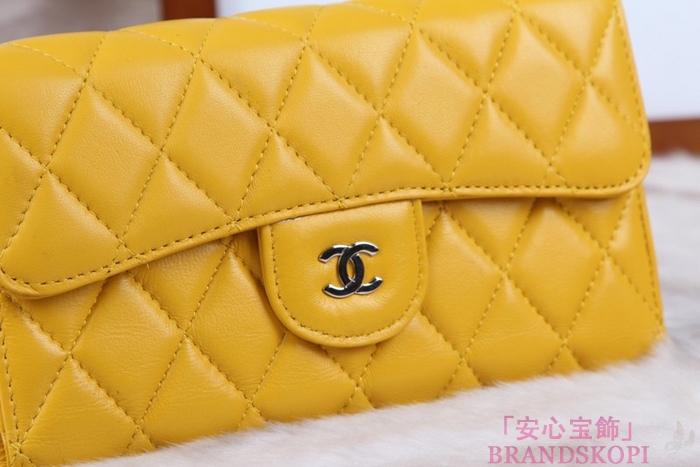 シャネル CHANEL 長財布 3折 タイムレスクラシック マトラッセ ラムスキン イエロー A46518