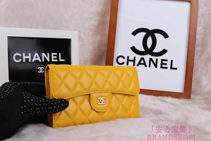 シャネル CHANEL 長財布 3折 タイムレスクラシック マトラッセ ラムスキン イエロー A46518
