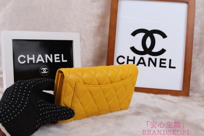 シャネル CHANEL 長財布 3折 タイムレスクラシック マトラッセ ラムスキン イエロー A46518