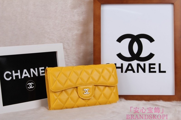 シャネル CHANEL 長財布 3折 タイムレスクラシック マトラッセ ラムスキン イエロー A46518