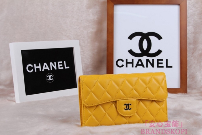 シャネル CHANEL 長財布 3折 タイムレスクラシック マトラッセ ラムスキン イエロー A46518