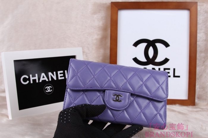 シャネル CHANEL 長財布 3折 タイムレスクラシック マトラッセ ラムスキン ライラック A46518