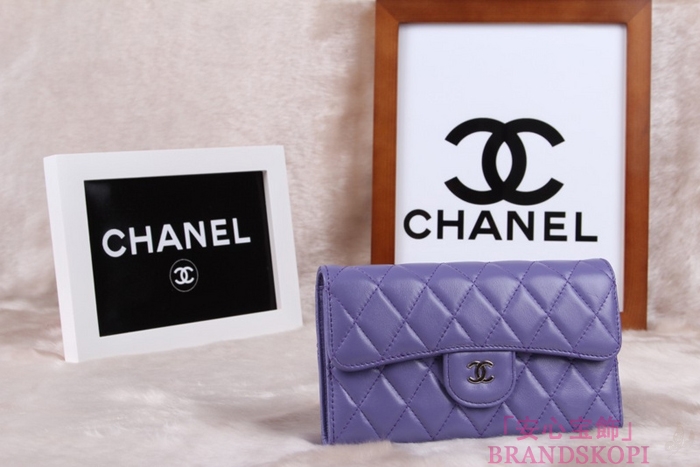 シャネル CHANEL 長財布 3折 タイムレスクラシック マトラッセ ラムスキン ライラック A46518