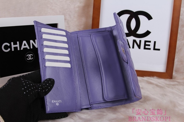 シャネル CHANEL 長財布 3折 タイムレスクラシック マトラッセ ラムスキン ライラック A46518