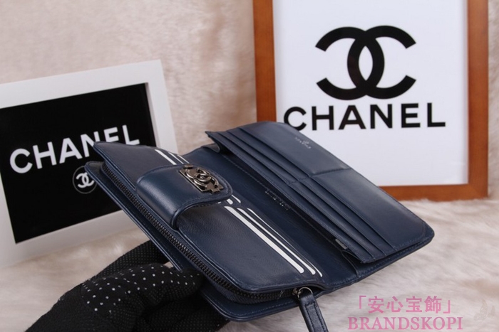 シャネル 長財布 CHANEL 財布 二つ折り フラップ キルティング マトラッセ  ラムスキン ブルー A48651
