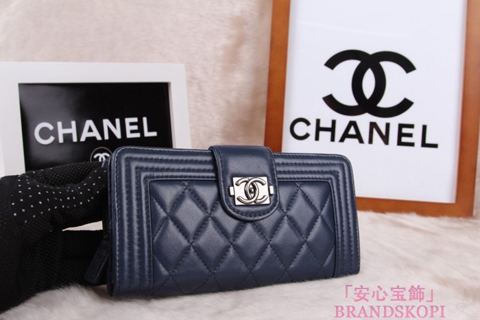 シャネル 長財布 CHANEL 財布 二つ折り フラップ キルティング マトラッセ  ラムスキン ブルー A48651