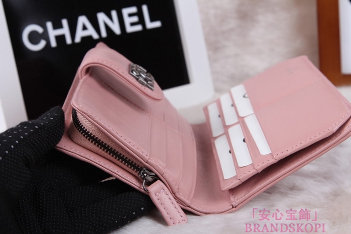 シャネル 長財布 CHANEL 財布 二つ折り フラップ キルティング マトラッセ  ラムスキン ピンク A48651