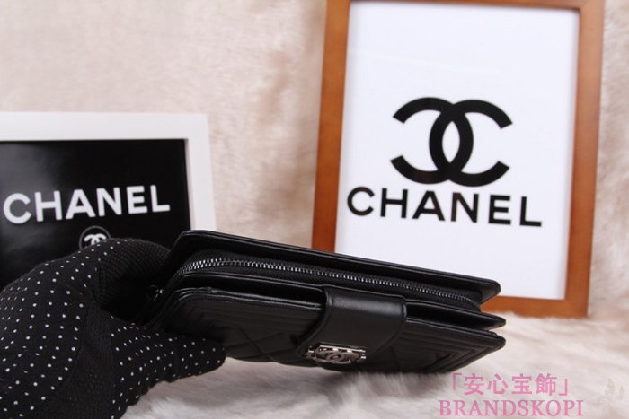 シャネル 長財布 CHANEL 財布 二つ折り フラップ キルティング マトラッセ  ラムスキン ブラック A48651